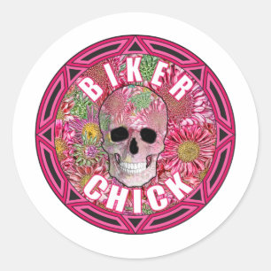 Biker Chick 001 Classic Round Sticker