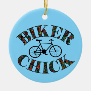 Biker Chick Bike Ceramic Ornament
