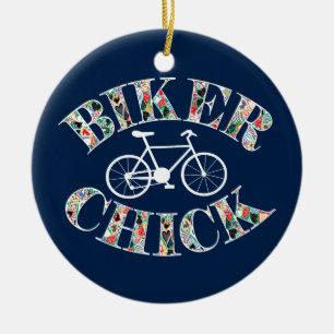 Biker Chick Bike Ceramic Ornament