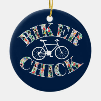 Biker Chick Bike Ceramic Ornament
