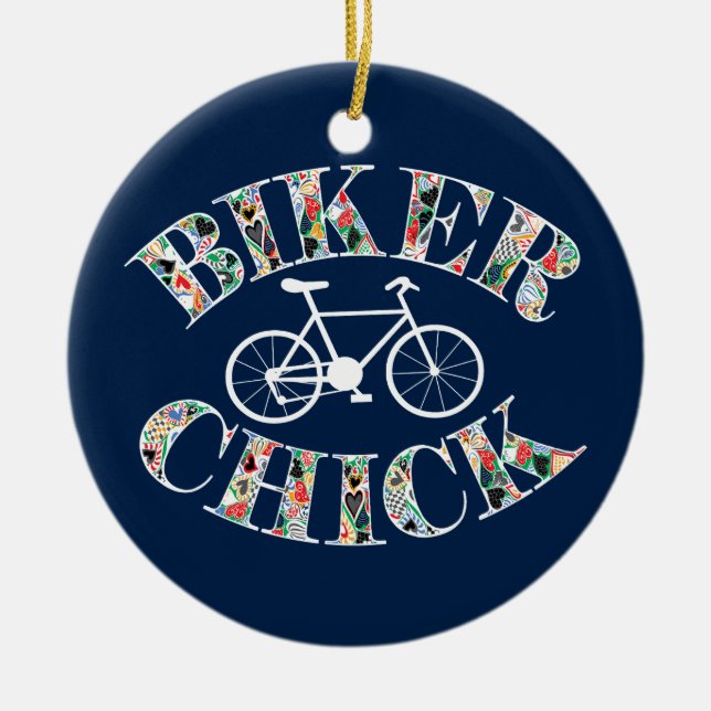 Biker Chick Bike Ceramic Ornament (Front)