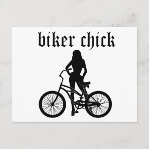 "Biker chick" female silhouette with bicycle! Postcard