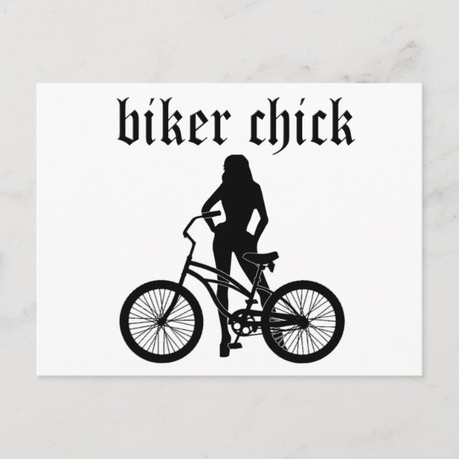 "Biker chick" female silhouette with bicycle! Postcard (Front)