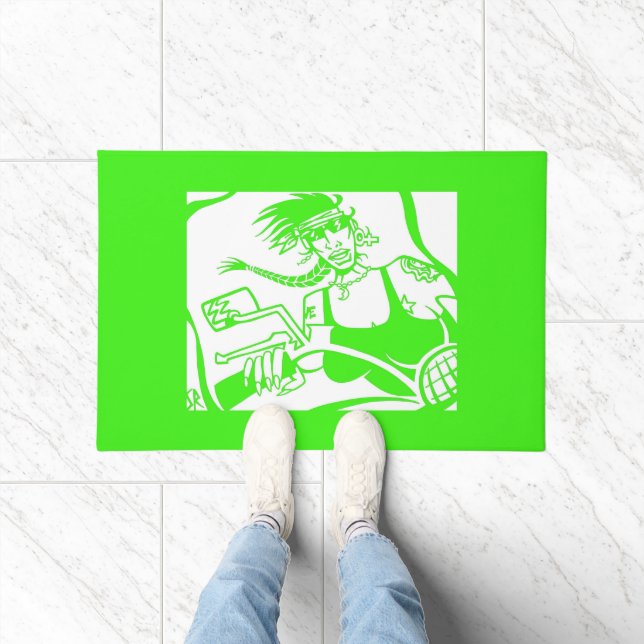 Biker Chick green and white doormat (Indoor)