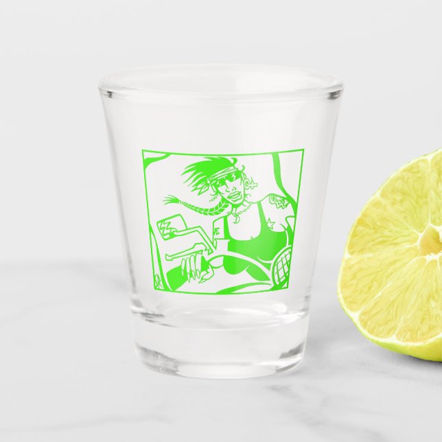 Biker Chick green shot glass (Front)