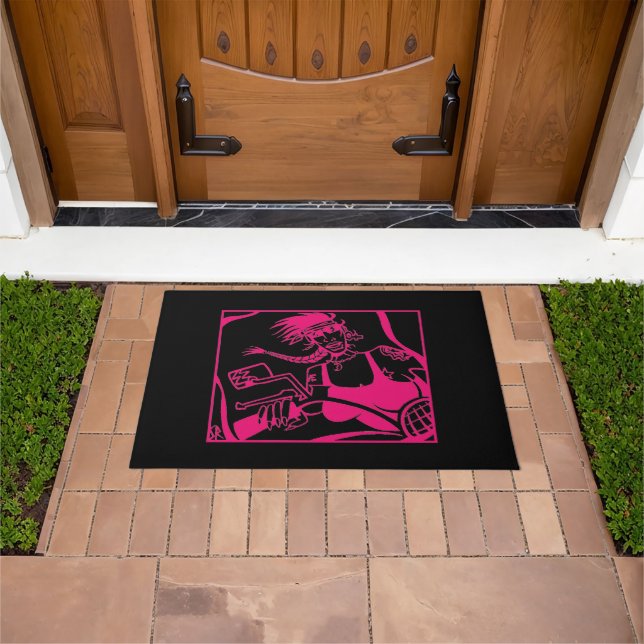 Biker Chick pink and black doormat (Outdoor)