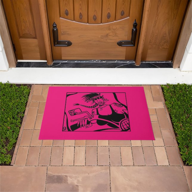 Biker Chick pink doormat (Outdoor)