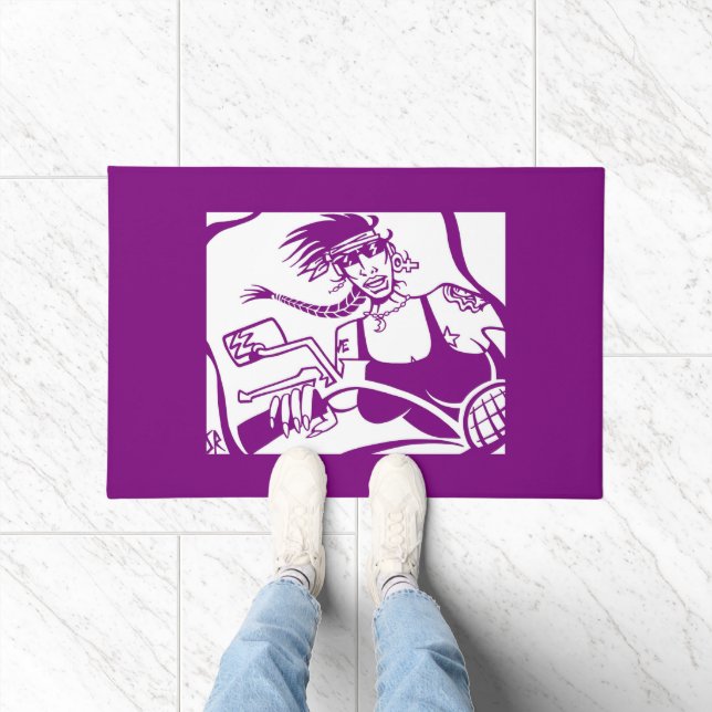 Biker Chick purple and white doormat (Indoor)