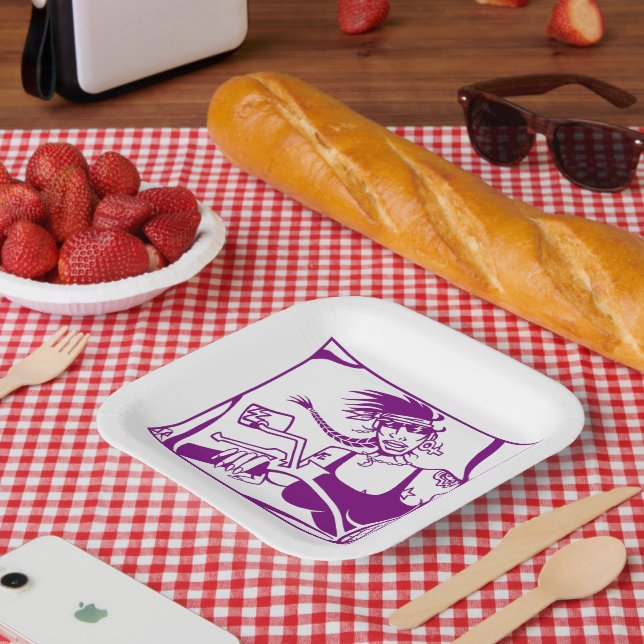 Biker Chick purple square paper plates (Picnic)