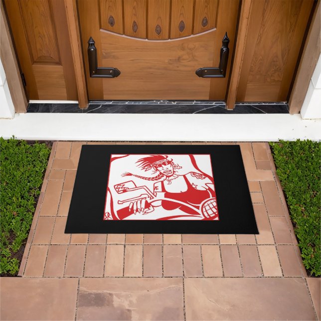 Biker Chick red black white doormat (Outdoor)