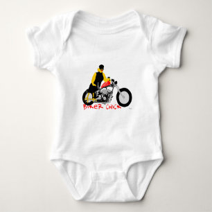 BIKER CHICK Sitting on Her Motorcycle Baby Bodysuit