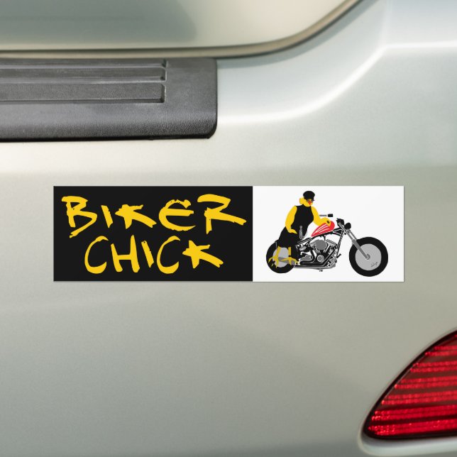 BIKER CHICK Sitting on Her Motorcycle Bumper Sticker (On Car)