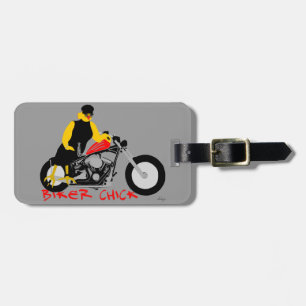 BIKER CHICK Sitting on Her Motorcycle Luggage Tag