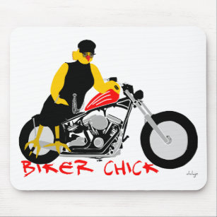 BIKER CHICK Sitting on Her Motorcycle Mouse Pad