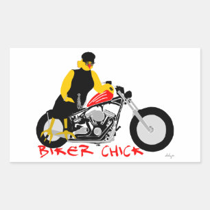 BIKER CHICK Sitting on Her Motorcycle Rectangular Sticker