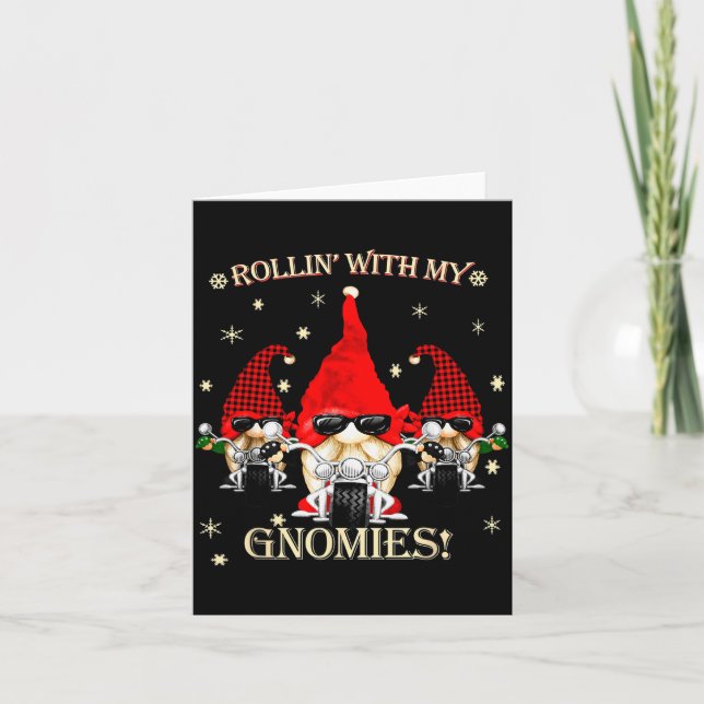 Biker Christmas Gnomes Biker Garden Christmas Gnom Card (Front)