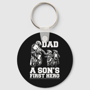 Biker Dad Father Two Kids Sons Motocross Motorcycl Key Ring