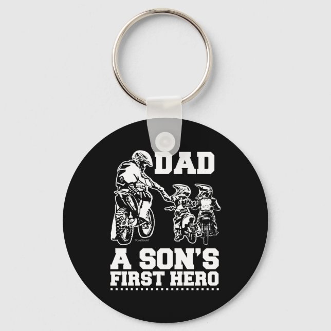 Biker Dad Father Two Kids Sons Motocross Motorcycl Key Ring (Front)