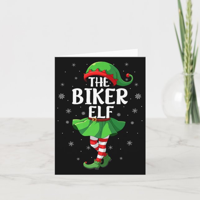 Biker Elf Christmas Girls Women Elf Squad Xmas Fam Card (Front)