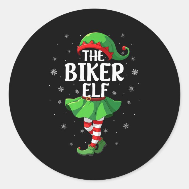 Biker Elf Christmas Girls Women Elf Squad Xmas Fam Classic Round Sticker (Front)