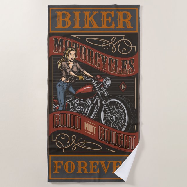 Biker Forever Custom Motorcycles Shop Babe Beach Towel (Front)