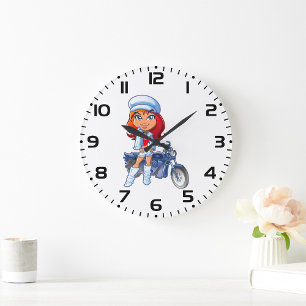 Biker Girl Large Clock