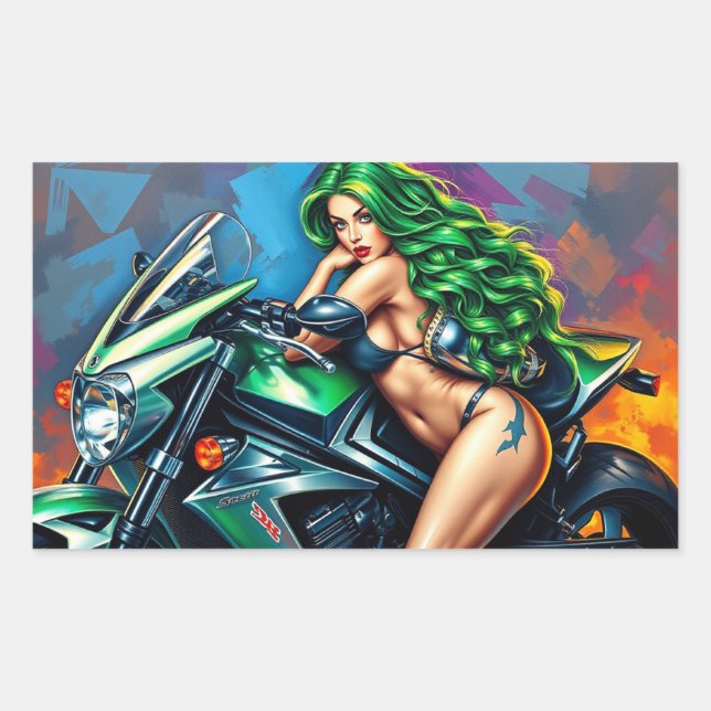 biker girl rectangular sticker (Front)