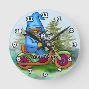 Biker gnome round clock