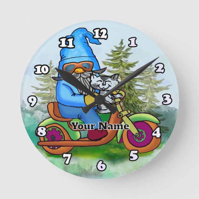 Biker gnome round clock (Front)