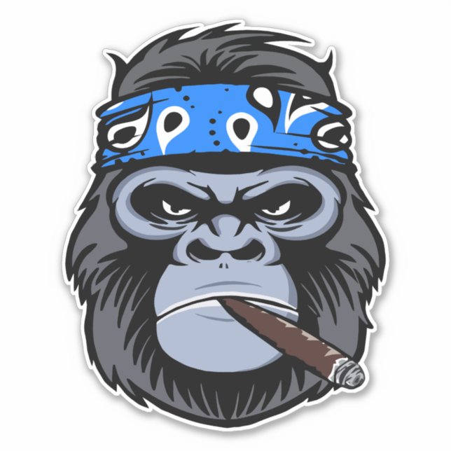 Biker gorilla ape smoking cigar animal art (Front)