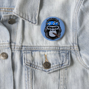 Biker gorilla ape smoking cigar animal art 6 cm round badge
