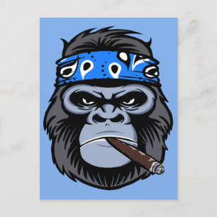 Biker gorilla smoking smoking cigar animal art postcard