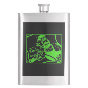 Biker green black stainless steel flask