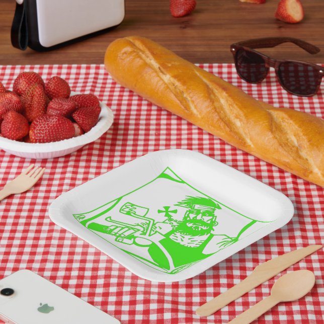 Biker green square paper plates (Picnic)