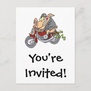 biker hog pig motorcycle bike cartoon invitation