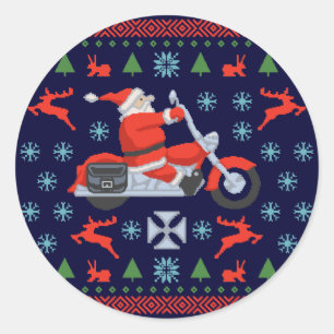 Biker Holiday Sweater Tees Classic Round Sticker