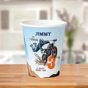 Biker Kid Dirt Stunt Bike Birthday Paper Cups