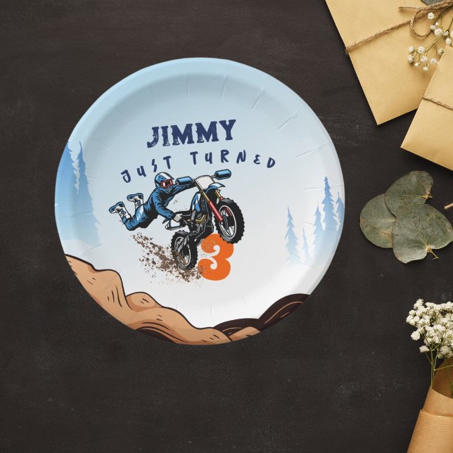 Biker Kid Dirt Stunt Bike Birthday Paper Plate (Creator Uploaded)
