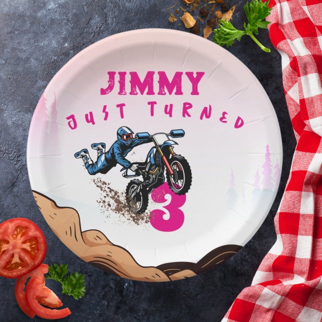 Biker Kid Dirt Stunt Bike Birthday Paper Plates (Creator Uploaded)