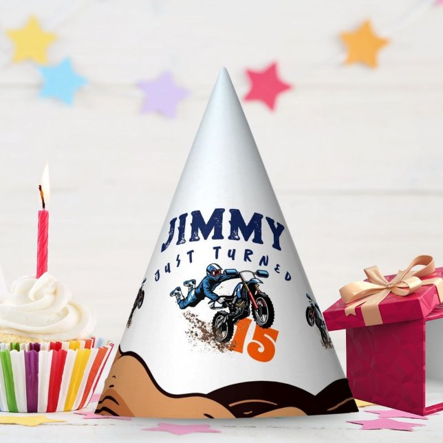 Biker Kid Dirt Stunt Bike Birthday Party Hat (Creator Uploaded)