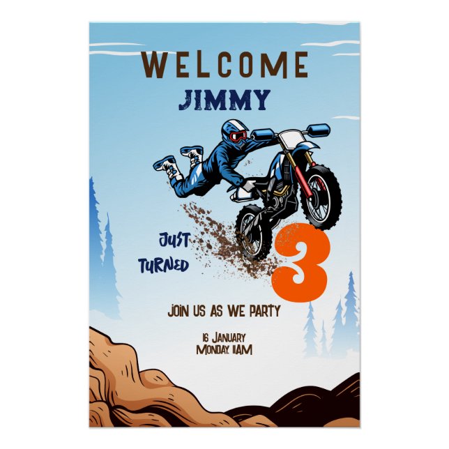 Biker Kid Dirt Stunt Bike Birthday Poster (Front)