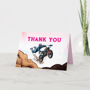 Biker Kid Dirt Stunt Bike Birthday Thank You Card