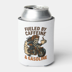 Biker lady Skeleton T-Shirt Fueled by Caffeine and Can Cooler