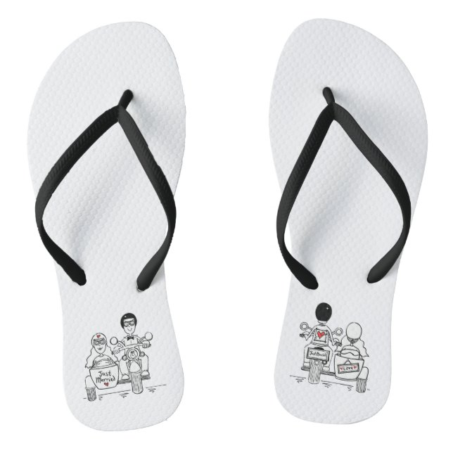 Biker Motorbike + Sidecar Wedding Flip Flops  (Footbed)