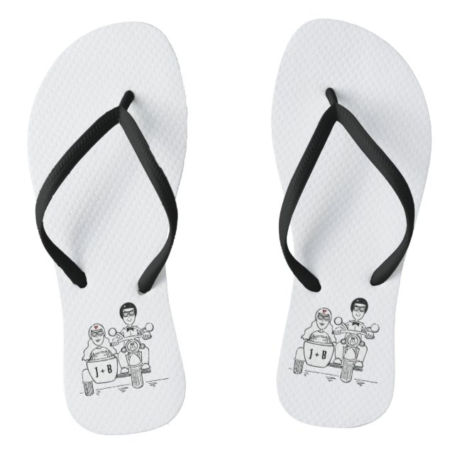 Biker Motorbike + Sidecar Wedding Flip Flops  (Footbed)