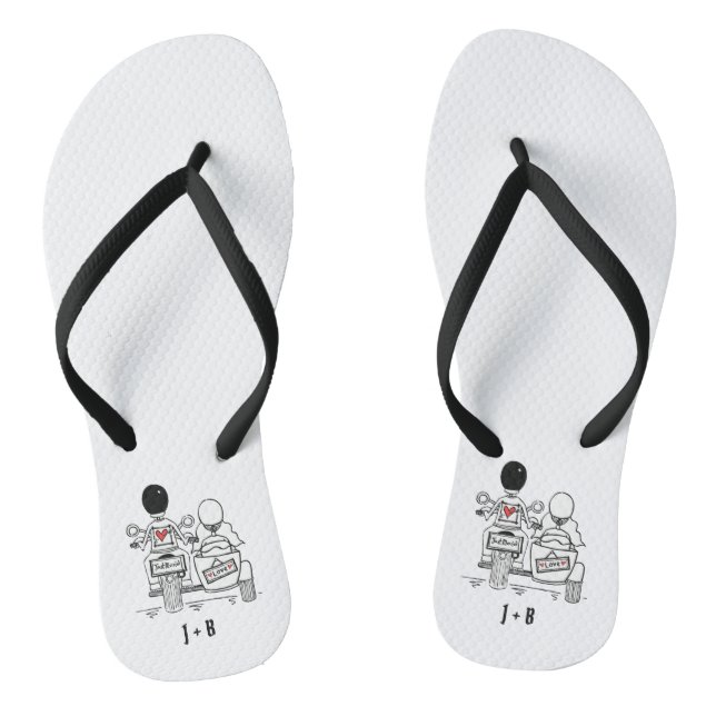 Biker Motorbike + Sidecar Wedding Flip Flops  (Footbed)