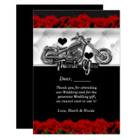 Biker Motorcycle & Red Roses Thank You Card