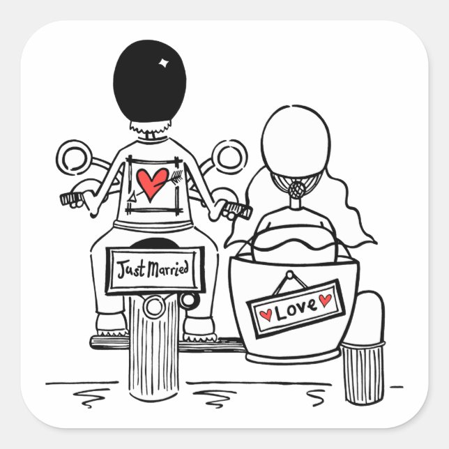 Biker Motorcycle & Sidecar Wedding Stickers (Front)