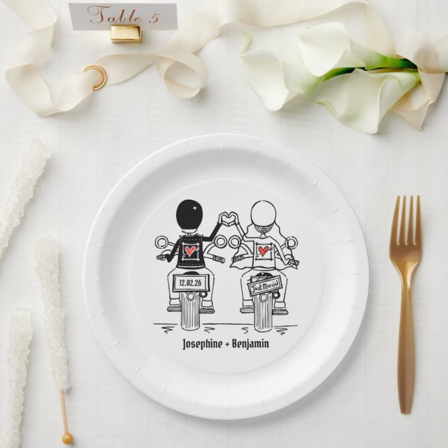 Biker Motorcycle Wedding  Paper Plate (Wedding)