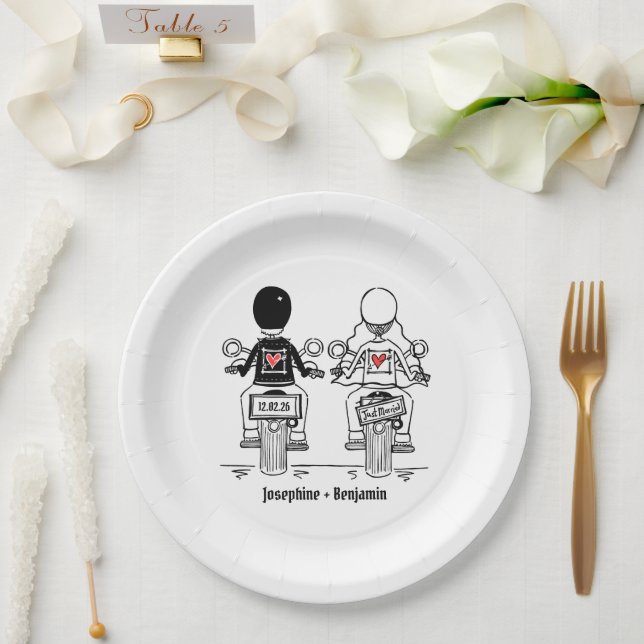 Biker Motorcycle Wedding  Paper Plate (Wedding)